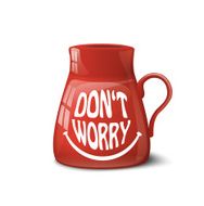red cup with text Don&#039;t worry on white background