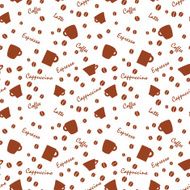 Coffee cups and names with bens Seamless background pattern N3