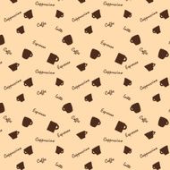 Coffee cups and names Seamless background pattern N2