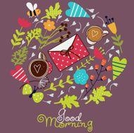 Cute vector card - Good morning with love and flowers
