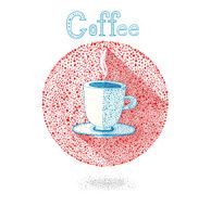 Vector cup of coffee (tea)on white background in drops style