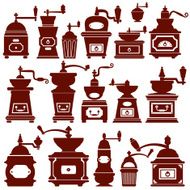 Set with different shapes vintage coffee mills silhouettes