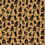 Seamless pattern with different shapes vintage coffee mills silhouettes