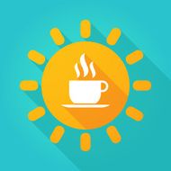 Long shadow sun icon with a coffee mug