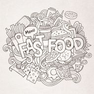 Fast food hand lettering and doodles elements symbols backgr