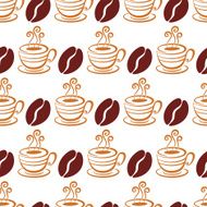 Vector seamless pattern coffee beans and cup isolated on white