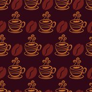Vector seamless pattern with coffee beans and cup