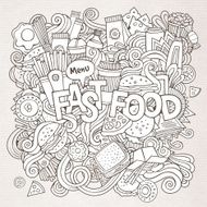Fast food hand lettering and doodles elements background N2