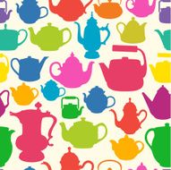 Vector Illustration with different shapes of teapots on white ba