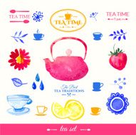 Vector beautiful illustration with teapots logo &amp; decorative el