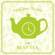 Vector illustration with teapot on leaf background