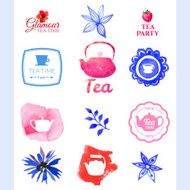 Vector beautiful illustration with teapots logo &amp; decorative