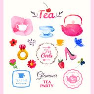 Vector beautiful illustration with teapots logo &amp; decorative el N2