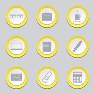 Office Work Yellow Vector Button Icon Design Set