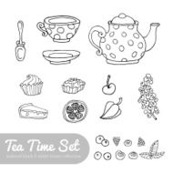 Set of party objects for tea time hand drawn