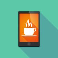 Long shadow phone icon with a coffee cup