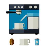 Coffee machine cups glasses coffee bean Flat style vector illustration