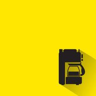 Coffee machine icons with long shadow on yellow background N3