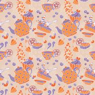 Ornament seamless pattern with tea party objects N2