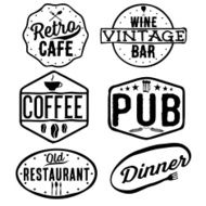 set of vintage cafe pub wine bar and restaurant emblems