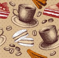 Seamless pattern with hand drawn coffee time illustrations