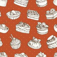 seamless pattern set of different cakes and desserts