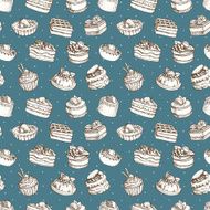 seamless pattern set of different cakes and desserts N2