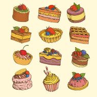 set of different cakes and desserts hand drawn vector illustration N2