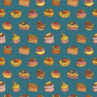 seamless pattern set of different cakes and desserts vector illustration