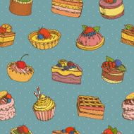 seamless pattern set of different cakes and desserts vector illustration N2