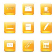 Office Work Square Vector Yellow Icon Design Set