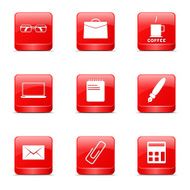 Office Work Square Vector Red Icon Design Set