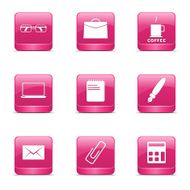 Office Work Square Vector Pink Icon Design Set