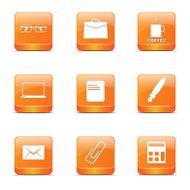 Office Work Square Vector Orange Icon Design Set