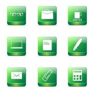 Office Work Square Vector Green Icon Design Set