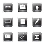 Office Work Square Vector Black Button Icon Design Set