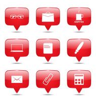 Office Work Square Vector Red Icon Design Set N2