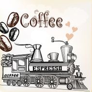 Coffee vintage background with coffee grains and mill loo