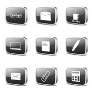 Office Work Square Vector Black Button Icon Design Set N3