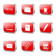 Office Work Square Vector Red Icon Design Set N3