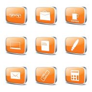 Office Work Square Vector Orange Icon Design Set N3