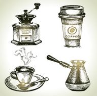 Hand drawn coffee set N3