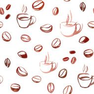 Hand drawn watercolor coffee seamless background