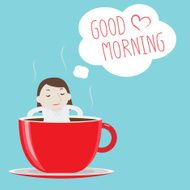 Businesswoman thinking good morning on a cup - Vector N2
