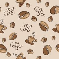 Seamless background with coffee beans and cups