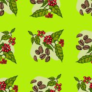Seamless pattern with plants and coffee beans