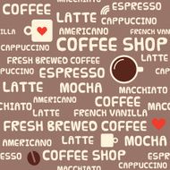 Coffee related seamless pattern with text