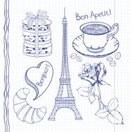 Symbols of France doodles isolated