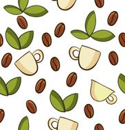 vector seamless pattern coffee and leaves on light background