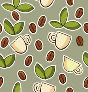 vector seamless pattern coffee and leaves on dark background